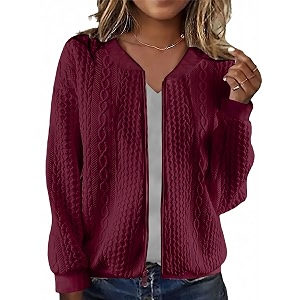 WROLEM Womens Zip Up Cardigan Sweater Cable