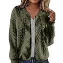 WROLEM Women39s Zip Up Cardigan Sweater Cable