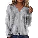 WROLEM Women39s Zip Up Cardigan Sweater Cable