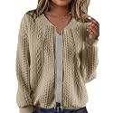 WROLEM Women39s Zip Up Cardigan Sweater Cable