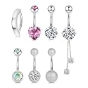 Wssxc 14G Hypoallergenic Surgical Steel Belly Button Ring Cubic Zirconia Belly Button Barbs Body Piercing Set 7Pcs