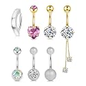 Wssxc 14G Hypoallergenic Surgical Steel Belly Button Ring Cubic Zirconia Belly Button Barbs Body Piercing Set 7Pcs