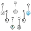 Wssxc 14G Hypoallergenic Surgical Steel Belly Button Ring Cubic Zirconia Belly Button Barbs Body Piercing Set 7Pcs