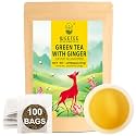 WT WEETEE Green Tea with Ginger, 100 Count Real Ginger Caffeinated Tea Bags