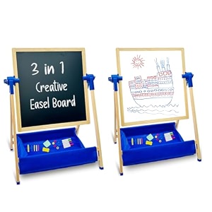 wudly 3-in-1 kids creative easel board  double-sided blackboard amp whiteboard with magnetic letters  height adjustable art amp learning board for kids  drawing writing amp educational toy for 38 years