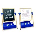 Wudly 3-in-1 Kids Creative Easel Board | Double-Sided Blackboard &amp; Whiteboard with Magnetic Letters | Height Adjustable Art &amp; Learning Board for Kids | Drawing, Writing &amp; Educational Toy for 3–8 Years