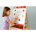 WUDLY Kids Wooden Easel Board, Double-Sided Drawing Whiteboard, Educational Learning Board with Alphabet and Number Letters Along with Adjustable Stand