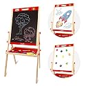 Wudly 3-in-1 Wooden Easel Board for Kids – Double-Sided Chalkboard &amp; Whiteboard with Magnetic Letters, Marker, Duster &amp; Chalk, Learning Drawing &amp; Writing Board for Children