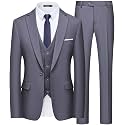 WULFUL Men’s Slim Fit Suit One Button 3-Piece Blazer Dress Business Wedding Party Jacket Vest &amp; Pant