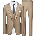 WULFUL Men’s Slim Fit Suit One Button 3-Piece Blazer Dress Business Wedding Party Jacket Vest &amp; Pant