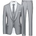WULFUL Men’s Slim Fit Suit One Button 3-Piece Blazer Dress Business Wedding Party Jacket Vest &amp; Pant