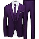 WULFUL Men’s Slim Fit Suit One Button 3-Piece Blazer Dress Business Wedding Party Jacket Vest &amp; Pant