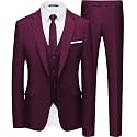 WULFUL Men’s Slim Fit Suit One Button 3-Piece Blazer Dress Business Wedding Party Jacket Vest &amp; Pant