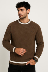WULVEE Self Design Round Neck Casual Men