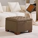 WUTUTUEE 24" Fabric Square Storage Ottoman with Wooden Tray, Modern Tufted Button Footstool Coffee Table, Upholstered Small Ottoman for Living Room, Bedroom, Brown