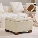 WUTUTUEE 24" Fabric Square Storage Ottoman with Wooden Tray, Modern Tufted Button Footstool Coffee Table, Upholstered Small Ottoman for Living Room, Bedroom, Khaki