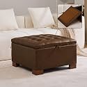 WUTUTUEE 30" Faux Leather Square Storage Ottoman with Wooden Tray, Modern Tufted Button Footstool Coffee Table, Upholstered Large Ottoman for Living Room, Bedroom, Coffee