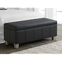 WUTUTUEE 41" Faux Leather Storage Ottoman, Stitch Tufted Rectangle Upholstered End of Bed Storage Bench, Entryway Large Couch Ottoman with Wooden Legs, Dark Black