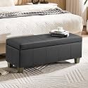 WUTUTUEE 41" Faux Leather Storage Ottoman, Stitch Tufted Rectangle Upholstered End of Bed Storage Bench, Entryway Large Couch Ottoman with Wooden Legs, Dark Grey