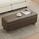 WUTUTUEE 41" Faux Leather Storage Ottoman, Stitch Tufted Rectangle Upholstered End of Bed Storage Bench, Entryway Large Couch Ottoman with Wooden Legs, Coffee