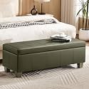 WUTUTUEE 51" Faux Leather Storage Ottoman, Stitch Tufted Rectangle Upholstered End of Bed Storage Bench, Entryway Large Couch Ottoman with Wooden Legs, Green