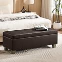 WUTUTUEE 51" Faux Leather Storage Ottoman, Stitch Tufted Rectangle Upholstered End of Bed Storage Bench, Entryway Large Couch Ottoman with Wooden Legs, Brown