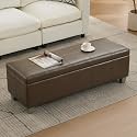 WUTUTUEE 51" Faux Leather Storage Ottoman, Stitch Tufted Rectangle Upholstered End of Bed Storage Bench, Entryway Large Couch Ottoman with Wooden Legs, Coffee