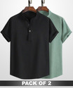 WUXI Men Relaxed Fit Solid Mandarin Collar Casual Shirt (Pack of 2)