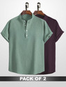 WUXI Men Relaxed Fit Solid Mandarin Collar Casual Shirt (Pack of 2)