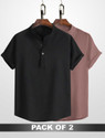 WUXI Men Relaxed Fit Solid Mandarin Collar Casual Shirt (Pack of 2)
