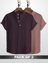 WUXI Men Relaxed Fit Solid Mandarin Collar Casual Shirt (Pack of 2)