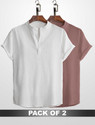 WUXI Men Relaxed Fit Solid Mandarin Collar Casual Shirt (Pack of 2)