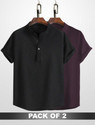 WUXI Men Relaxed Fit Solid Mandarin Collar Casual Shirt (Pack of 2)