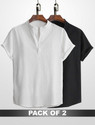 WUXI Men Relaxed Fit Solid Mandarin Collar Casual Shirt (Pack of 2)
