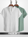 WUXI Men Relaxed Fit Solid Mandarin Collar Casual Shirt (Pack of 2)