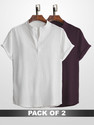 WUXI Men Relaxed Fit Solid Mandarin Collar Casual Shirt (Pack of 2)