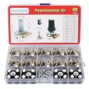 WWZMDiB 80 Pcs Potentiometer Kit with Knobs B1K 2K 5K 10K 20K 50K 100K 250K 500K 1M Ohm potentiometers Assortment Tapered Rotary Audio B-Type Potentiometer(Equipped with Nuts & washers）