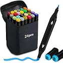 Wynhard Alcohol Markers Sketch Pen Set Dual Tip Brush Pens Art Markers for Drawing 24 Color Dual Tip Chisel &amp; Fine Colour Marker Set Sketch Marker Alcohol Based Markers Drawing Marker for Adults Kids
