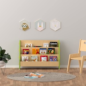 xampy furniture for growth ochre olive book rack - l 1 year amp above  wood cabinet for kids at homeschool  easy diy sturdy child-safe designer bookshelf with non toxic colours  iso certified  green