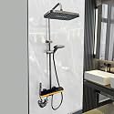 Luxury 4in1 Thermostatic Shower System,front Hydero Power LED,Large Overhead shower+3Ways Handheld,Hidden Tub Spout,2mode biget,Hot$Cold mixture set panel YELLOW