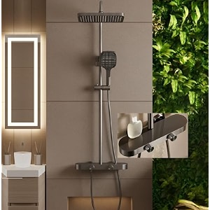 x-xonier luxury thermostat shower set system 4in1 shower panel with large overhead rainfall panel gray