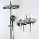 X-xonier® Luxury thermostat Shower set System 4in1 shower panel with large Overhead Rainfall (Panel Gray)