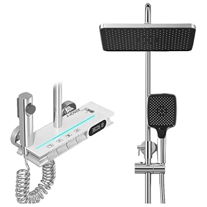 luxury thermostatic shower panel full set for bathroom shower set piano 4 in 1 temperature display hand shower over head shower mixture hot and cold jet spray white led