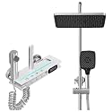 Luxury Thermostatic Shower Panel Full Set for Bathroom Shower set piano 4 in 1 Temperature Display Hand Shower Over head shower Mixture Hot and Cold Jet spray White Led