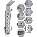 X-XONIER Stainless Steel 304 Grade Shower Panel 8in1 Thermostatic System With LED Rainfall, Waterfall, Body Massager, 6 Mist Spray 3 Ways Extra Large HandShower Temp. Display Health Faucet (Silver)