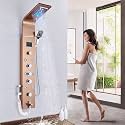 X-XONIER Stainless Steel 304 Grade Shower Panel 8in1 Thermostatic System With LED Rainfall, Waterfall, Body Massager, 6 Mist Spray 3 Ways Extra Large HandShower Temp. Display Health Faucet (Rose Gold)