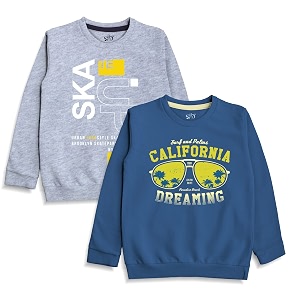 x2o cotton kids sweatshirts with round neck and ribbed full sleeves pack of 2 multicolor