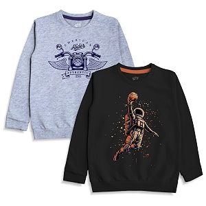 x2o cotton kids sweatshirts with round neck and ribbed full sleeves pack of 2 multicolor