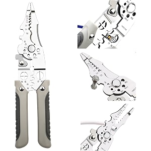 xbey 5 in 1 multifunctional plier set with 5 interchangeable tool head - wire stripper crimping plier cable cutter electrician scissor linesman kit cream wire stripper
