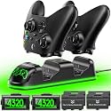 Rysker Xbox Controller Charger with Upgraded 2 Packs 4320mWh Rechargeable Battery, Xbox Charging Station with 4 Battery Covers, Xbox Charger for Xbox Series/Xbox One X|S/Elite Controller